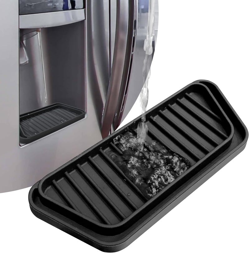 KindGa Refrigerator Drip Catcher Tray,Protector Ice and Water Dispenser Pan,Fridge Spills Water Pad Catch Basin for Drainage (Rectangular,Black) - Image 1